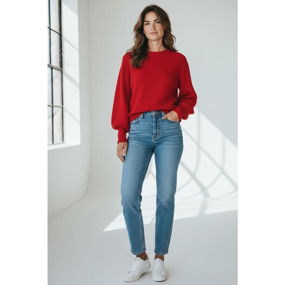 Cato Women's Scarlet Sweater, Puff Sleeves, Size Large